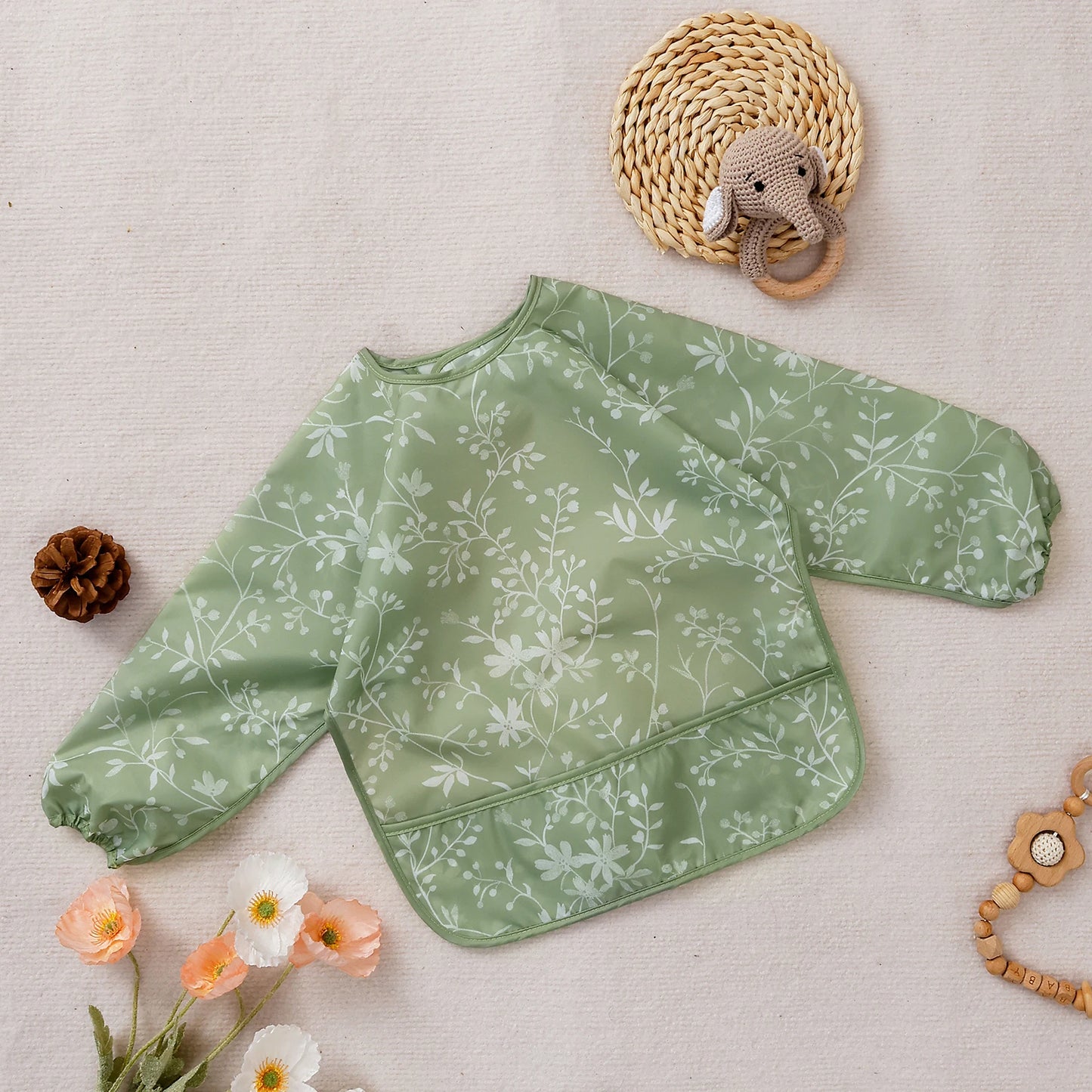 Waterproof Long Sleeve Baby Bib with Pocket | Full Coverage Feeding Smock