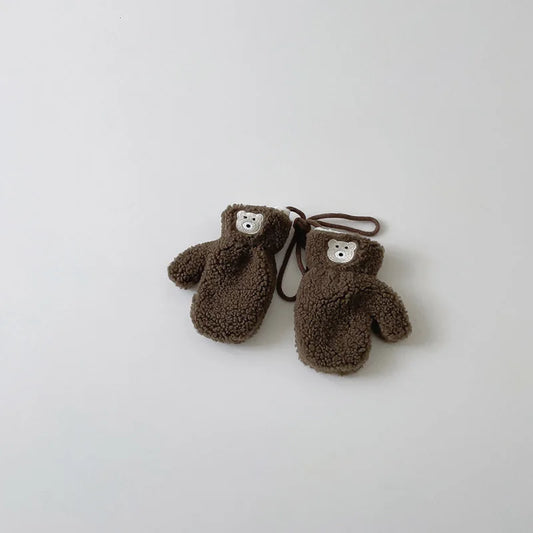 Cute Plush Baby Gloves Korean Bear Embroidered Toddler Mittens Winter Thick Warm Cashmere Kids Full Finger Gloves