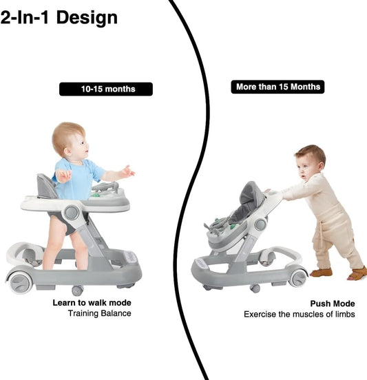 2 in 1 Baby Walker Push Toy | Foldable Toddler Walker with Music and Feeding Tray