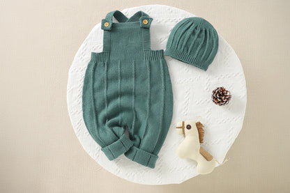 Unisex Baby Knitted Romper Set with Hat | Cozy Winter Outfit