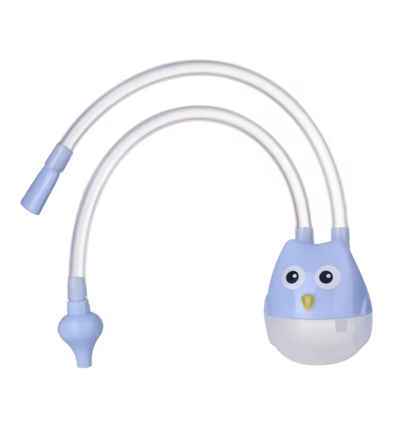 Blue owl GentleFlow baby nasal aspirator with dual tubes for oral suction nose cleaning.