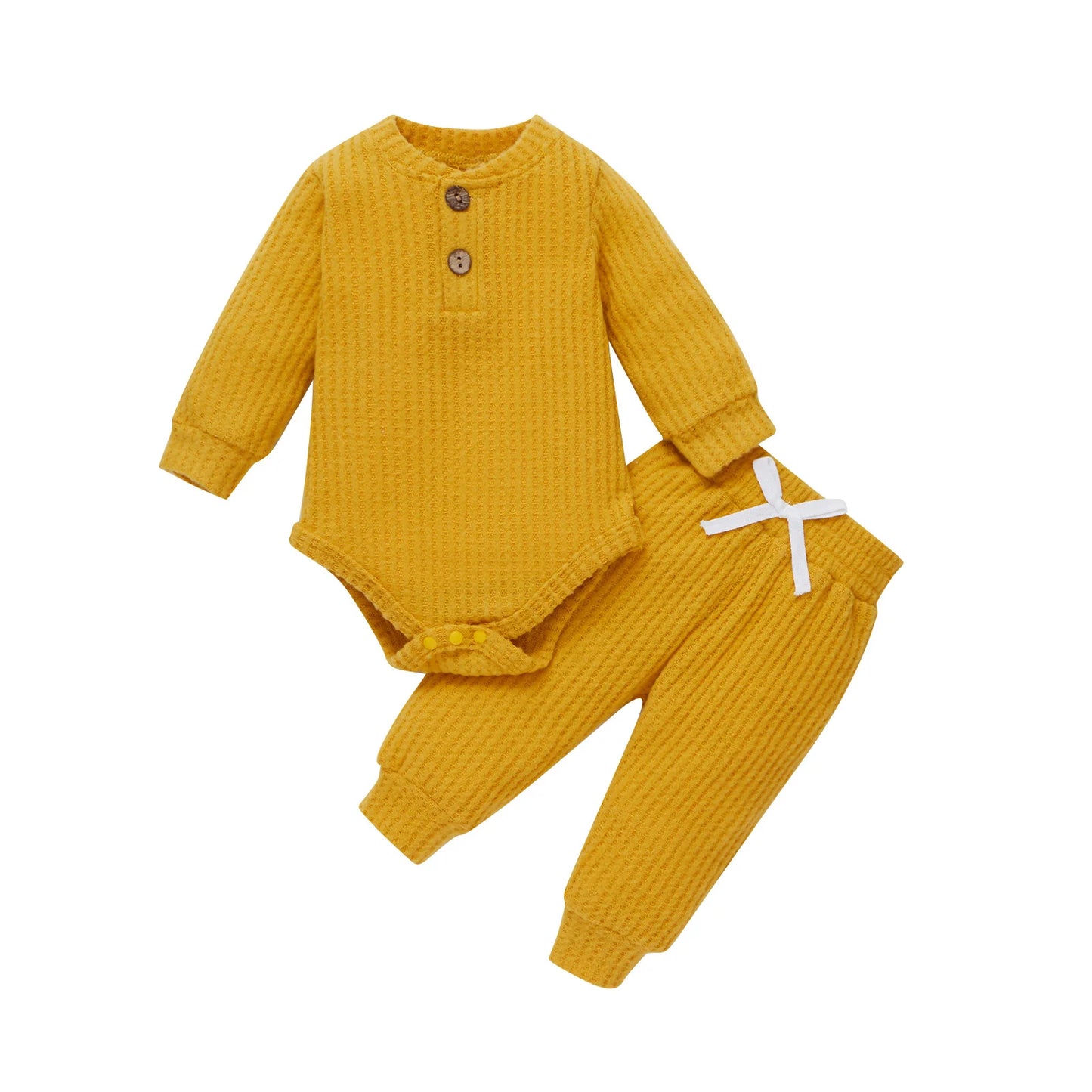 Newborn Ribbed Outfit Set – Long Sleeve Bodysuit & Soft Pants (2-Piece)