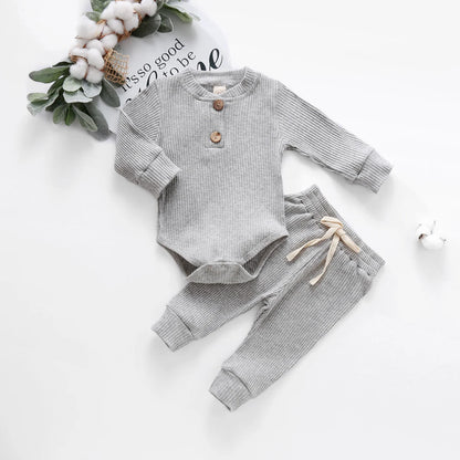 Newborn Ribbed Outfit Set – Long Sleeve Bodysuit & Soft Pants (2-Piece)