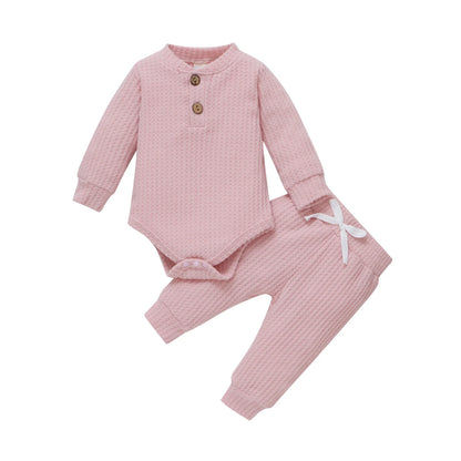 Newborn Ribbed Outfit Set – Long Sleeve Bodysuit & Soft Pants (2-Piece)