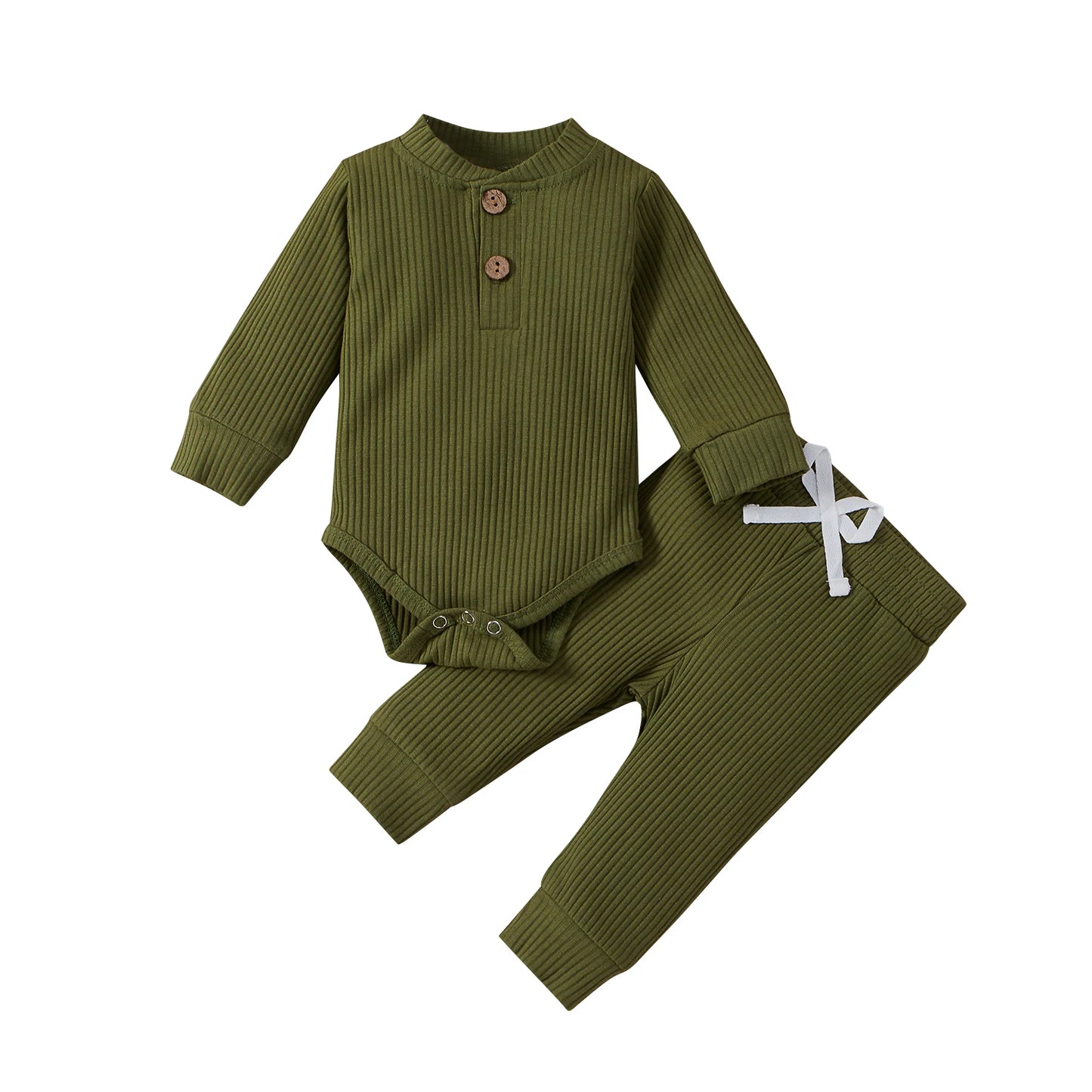 Newborn Ribbed Outfit Set – Long Sleeve Bodysuit & Soft Pants (2-Piece)