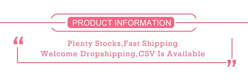 Pink text banner with product information and dropshipping availability details.