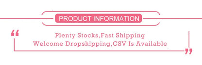 Pink text banner with product information and dropshipping availability details.