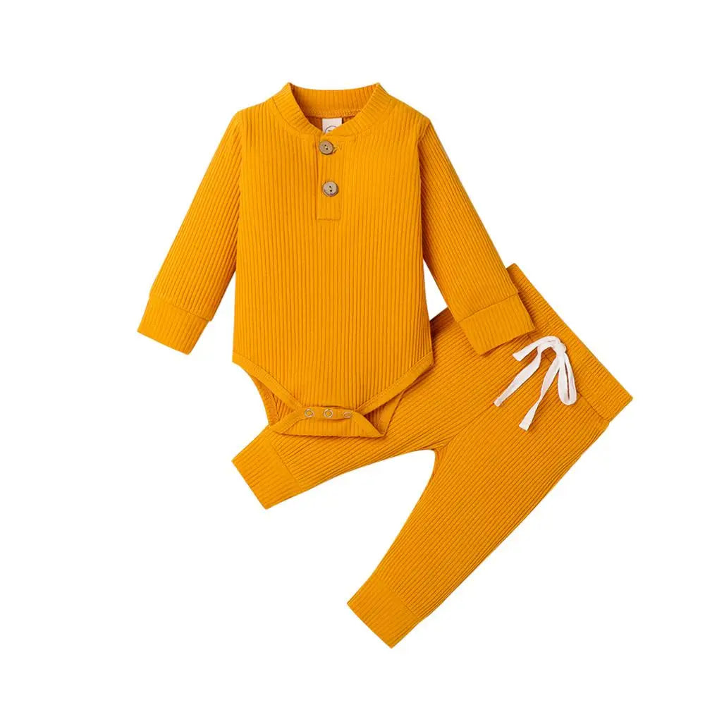 Newborn Ribbed Outfit Set – Long Sleeve Bodysuit & Soft Pants (2-Piece)