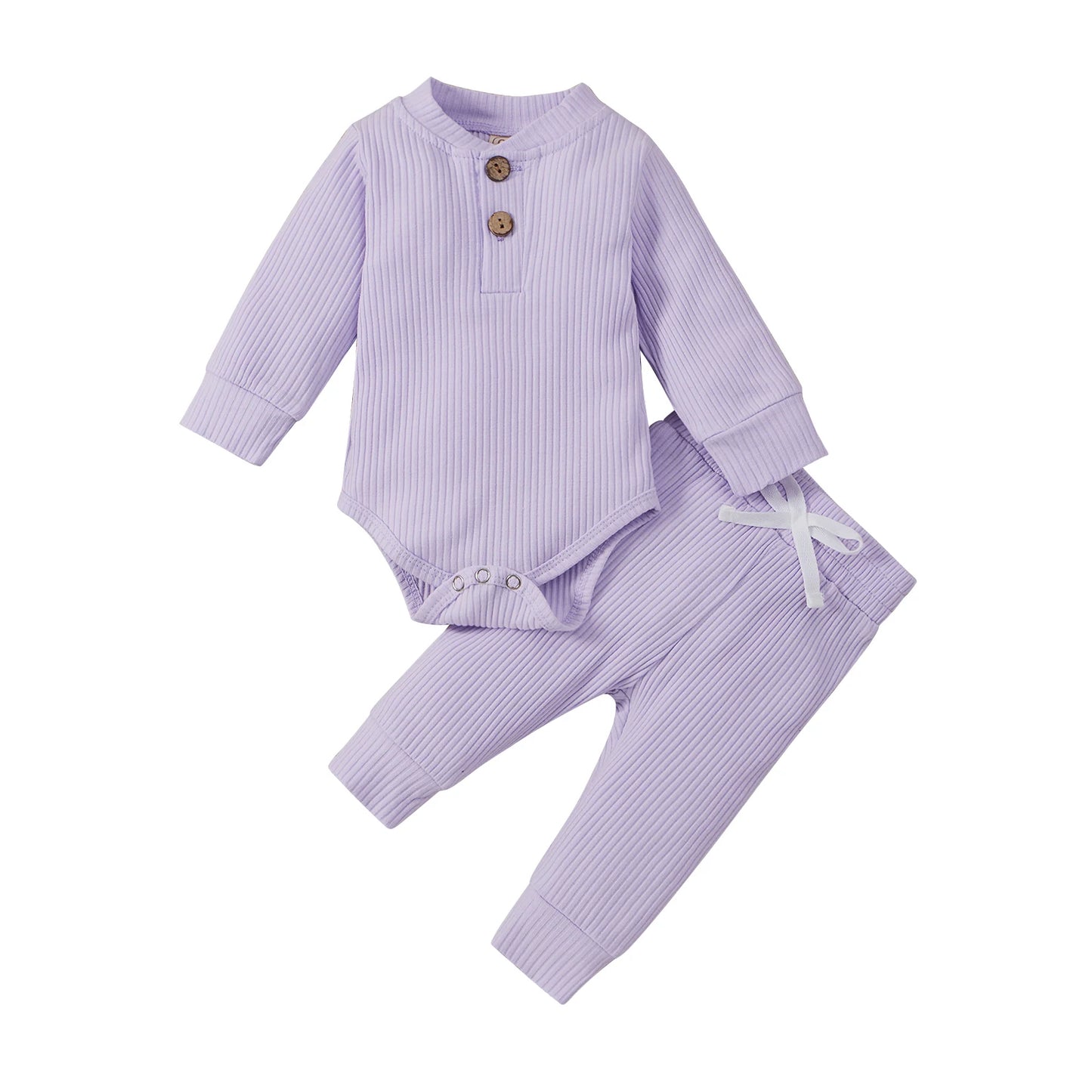 Newborn Ribbed Outfit Set – Long Sleeve Bodysuit & Soft Pants (2-Piece)