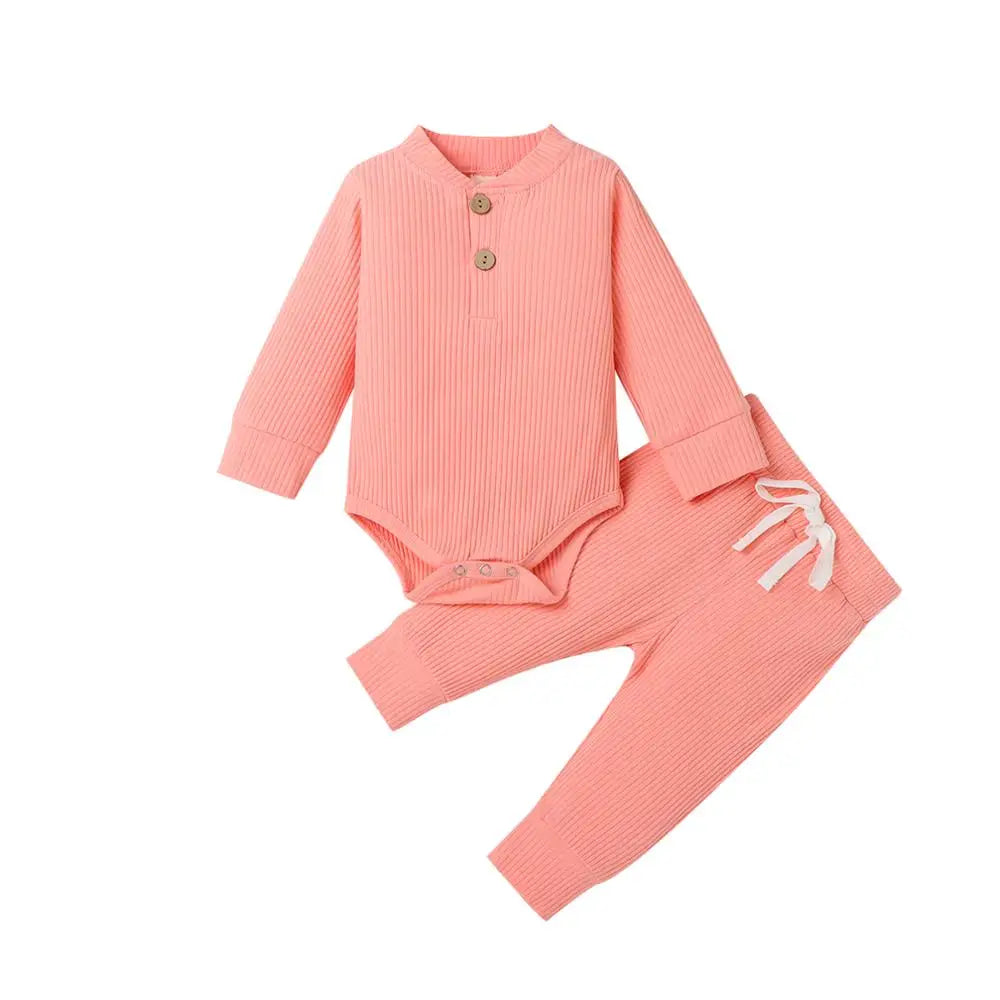 Newborn Ribbed Outfit Set – Long Sleeve Bodysuit & Soft Pants (2-Piece)