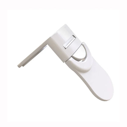 White baby safety drawer lock open isolated on white background.