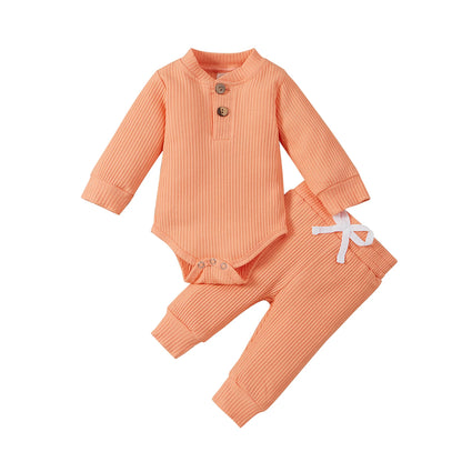 Newborn Ribbed Outfit Set – Long Sleeve Bodysuit & Soft Pants (2-Piece)