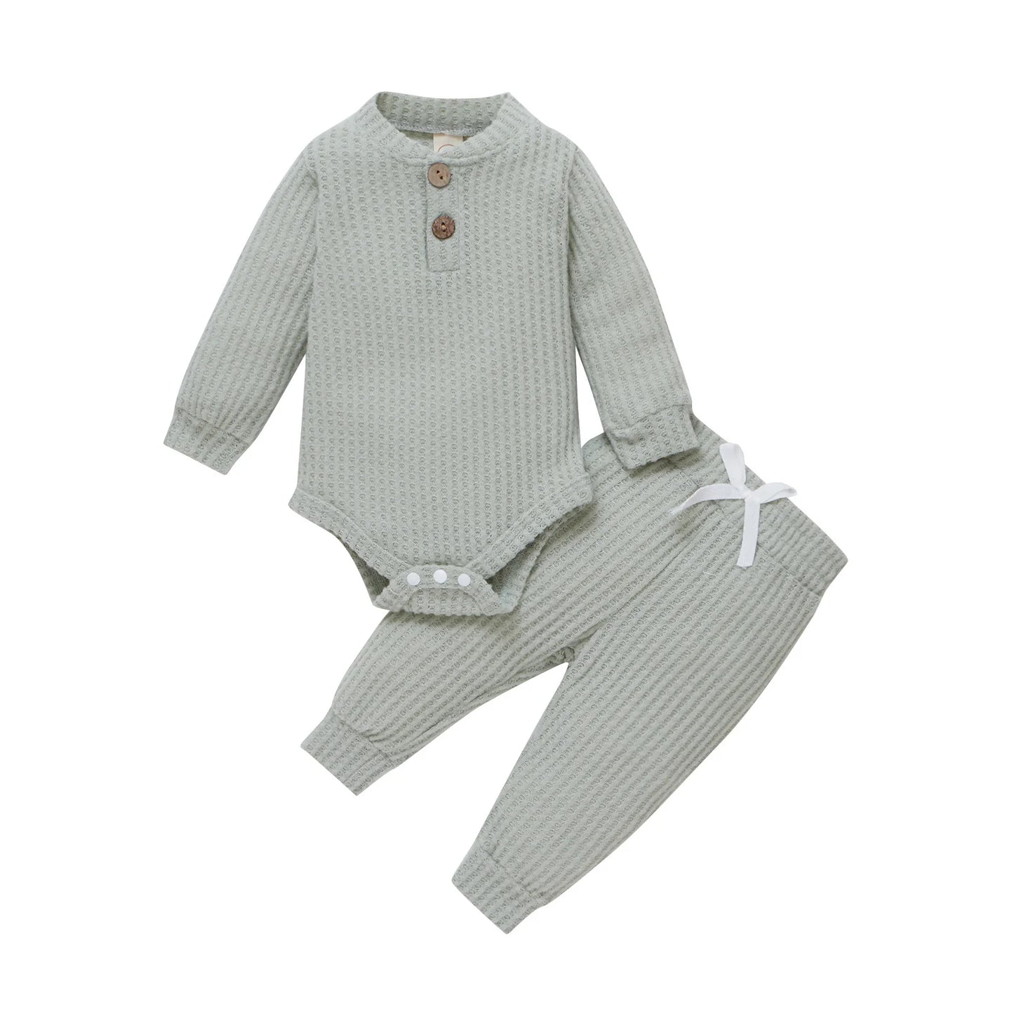 Newborn Ribbed Outfit Set – Long Sleeve Bodysuit & Soft Pants (2-Piece)