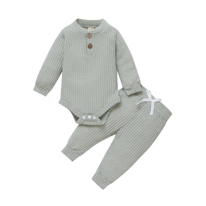 Newborn Ribbed Outfit Set – Long Sleeve Bodysuit & Soft Pants (2-Piece)