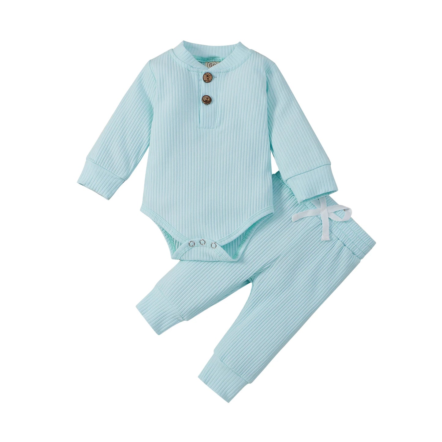 Newborn Ribbed Outfit Set – Long Sleeve Bodysuit & Soft Pants (2-Piece)
