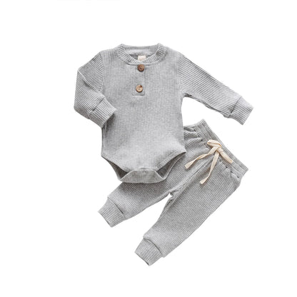 Newborn Ribbed Outfit Set – Long Sleeve Bodysuit & Soft Pants (2-Piece)
