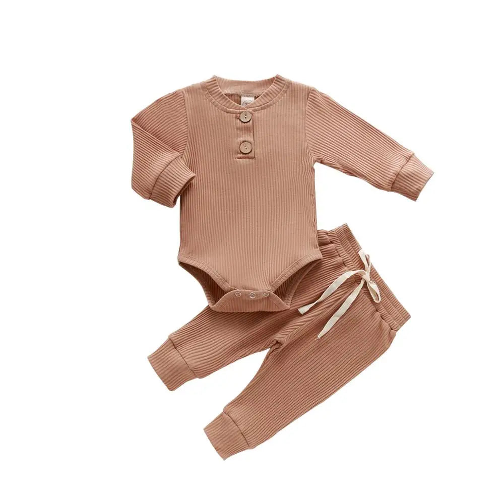 Newborn Ribbed Outfit Set – Long Sleeve Bodysuit & Soft Pants (2-Piece)
