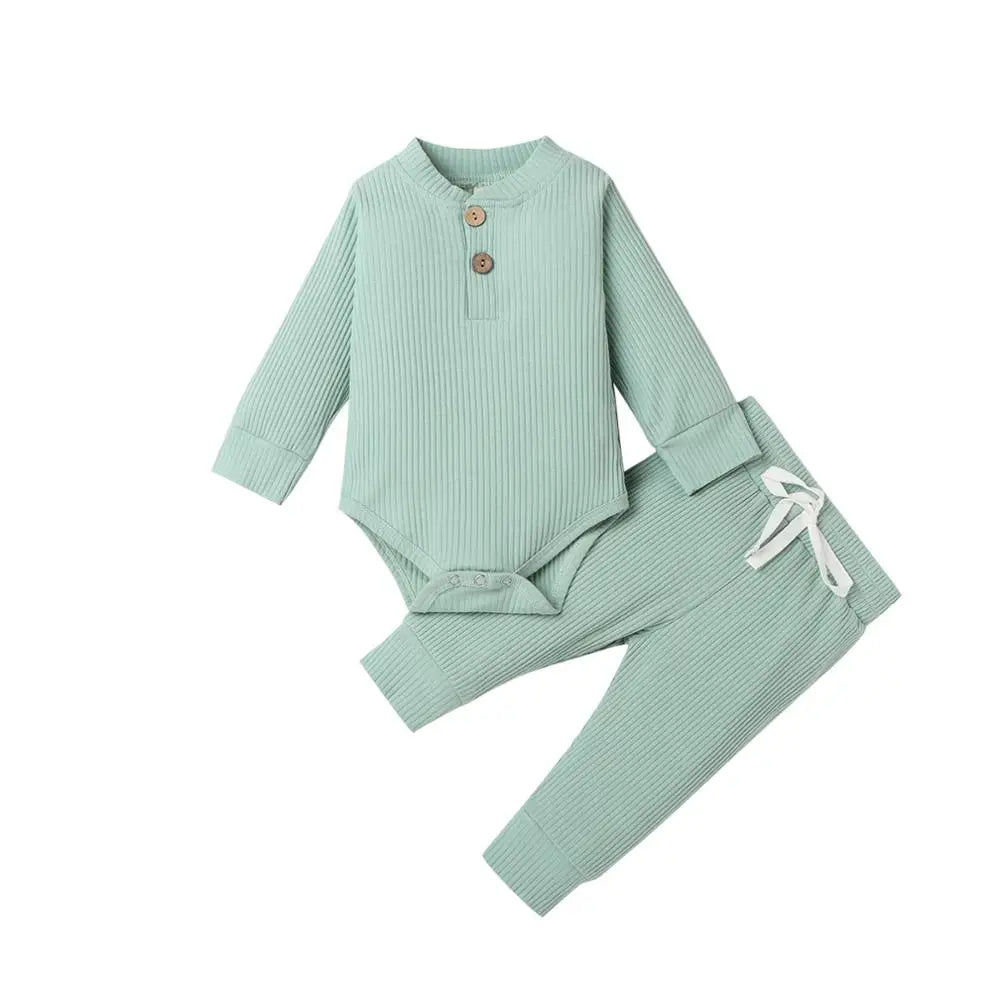 Newborn Ribbed Outfit Set – Long Sleeve Bodysuit & Soft Pants (2-Piece)