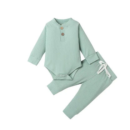 Newborn Ribbed Outfit Set – Long Sleeve Bodysuit & Soft Pants (2-Piece)