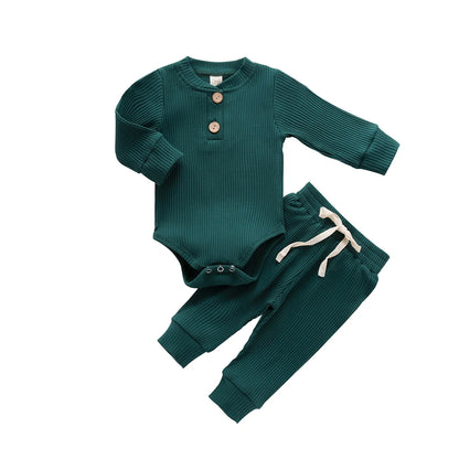 Newborn Ribbed Outfit Set – Long Sleeve Bodysuit & Soft Pants (2-Piece)