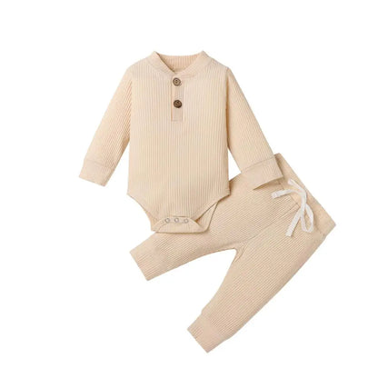 Newborn Ribbed Outfit Set – Long Sleeve Bodysuit & Soft Pants (2-Piece)