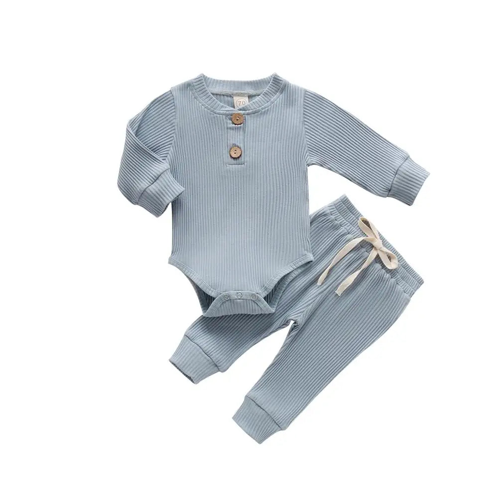 Newborn Ribbed Outfit Set – Long Sleeve Bodysuit & Soft Pants (2-Piece)