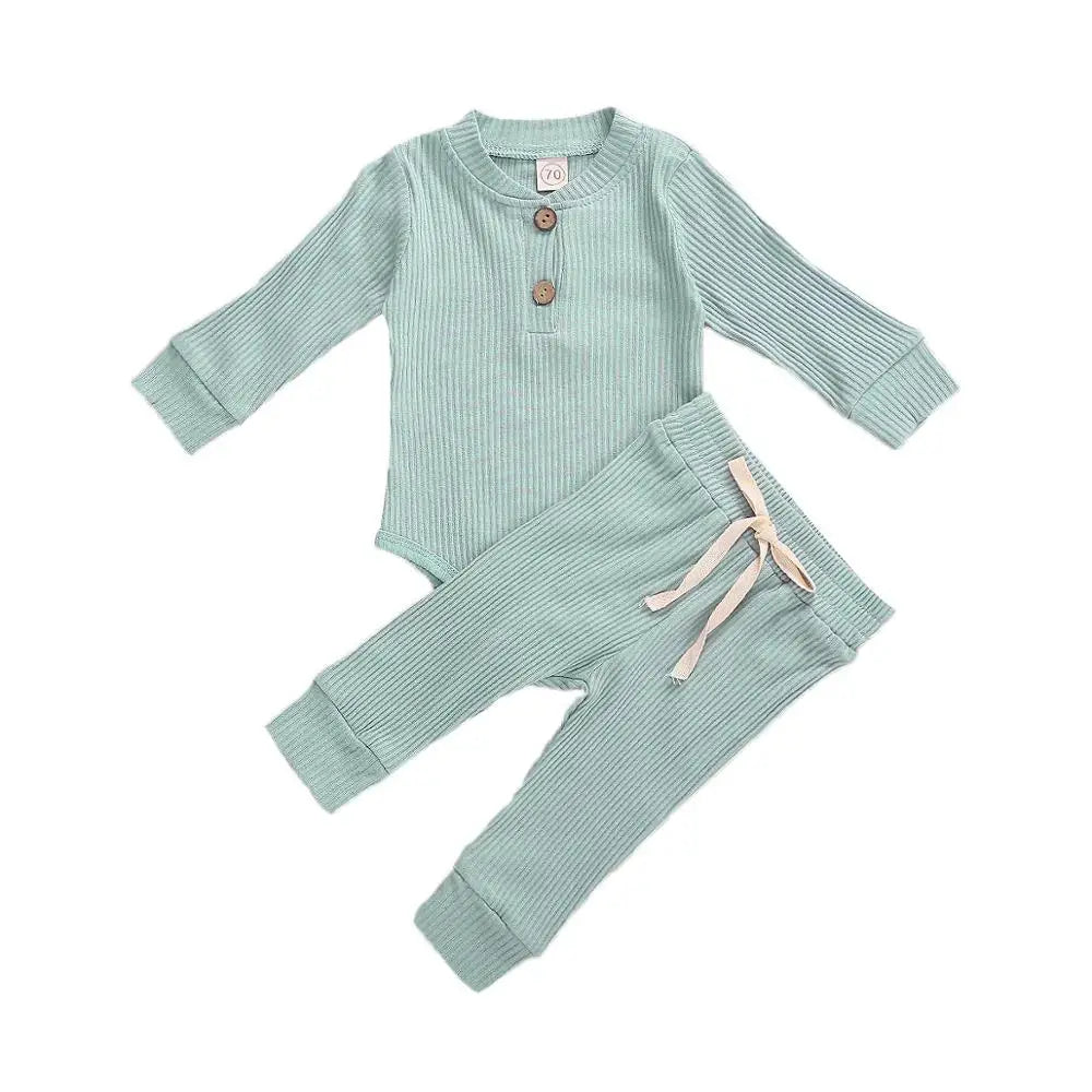 Newborn Ribbed Outfit Set – Long Sleeve Bodysuit & Soft Pants (2-Piece)