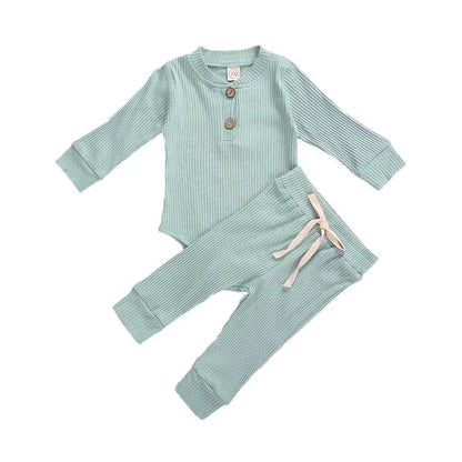 Newborn Ribbed Outfit Set – Long Sleeve Bodysuit & Soft Pants (2-Piece)