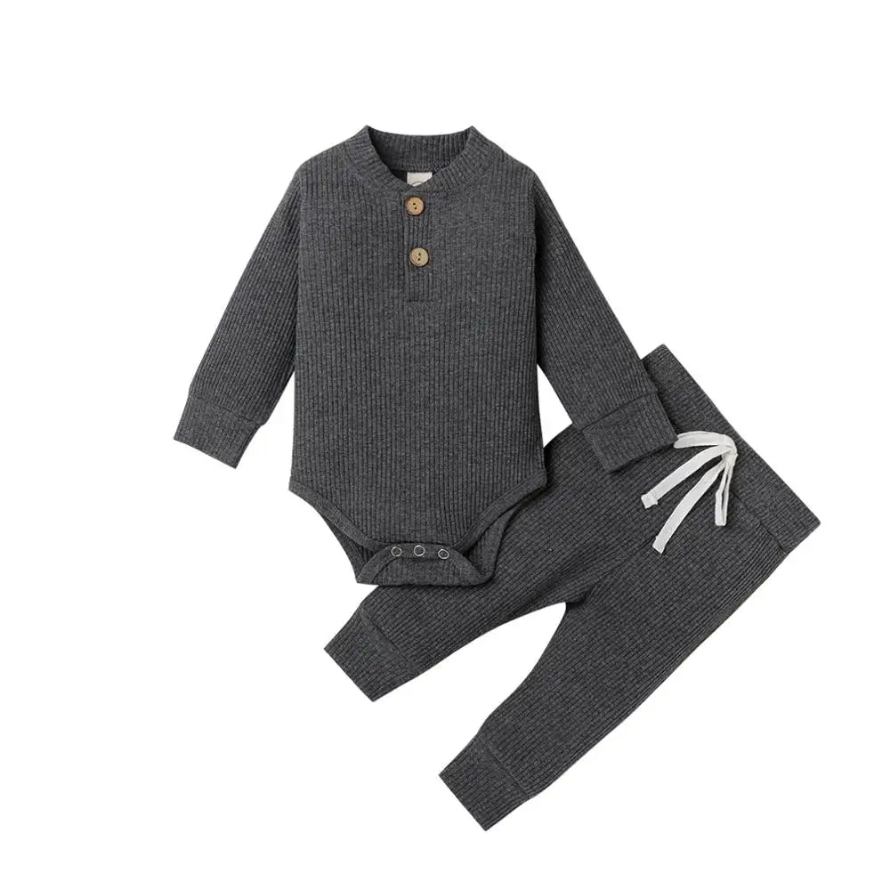 Newborn Ribbed Outfit Set – Long Sleeve Bodysuit & Soft Pants (2-Piece)