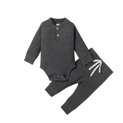 Newborn Ribbed Outfit Set – Long Sleeve Bodysuit & Soft Pants (2-Piece)
