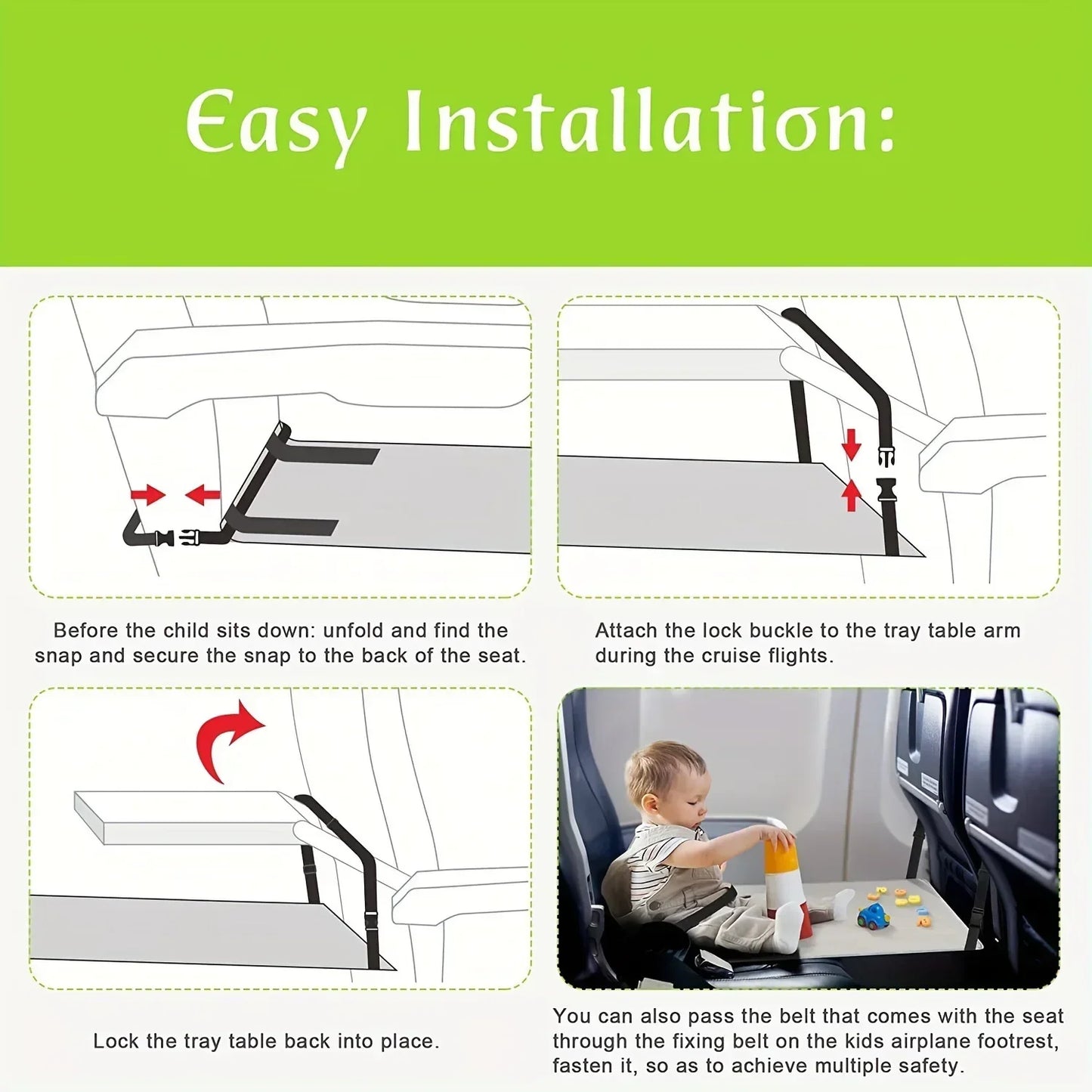 Installation guide for kids airplane foot hammock with toddler playing.