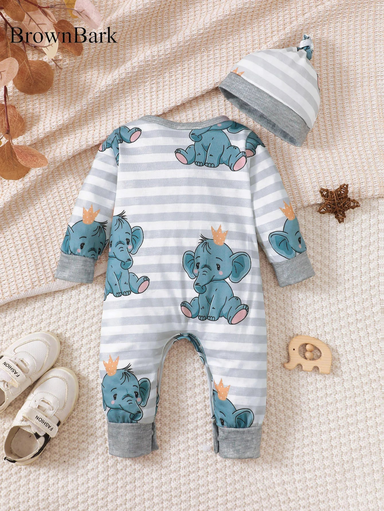 Bear Print Baby Romper | Soft Long Sleeve Button Up One Piece Outfit