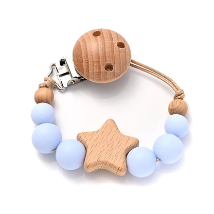 Wood and Silicone Pacifier Clip Chain | Teether Bead Soother Holder (BPA Free)