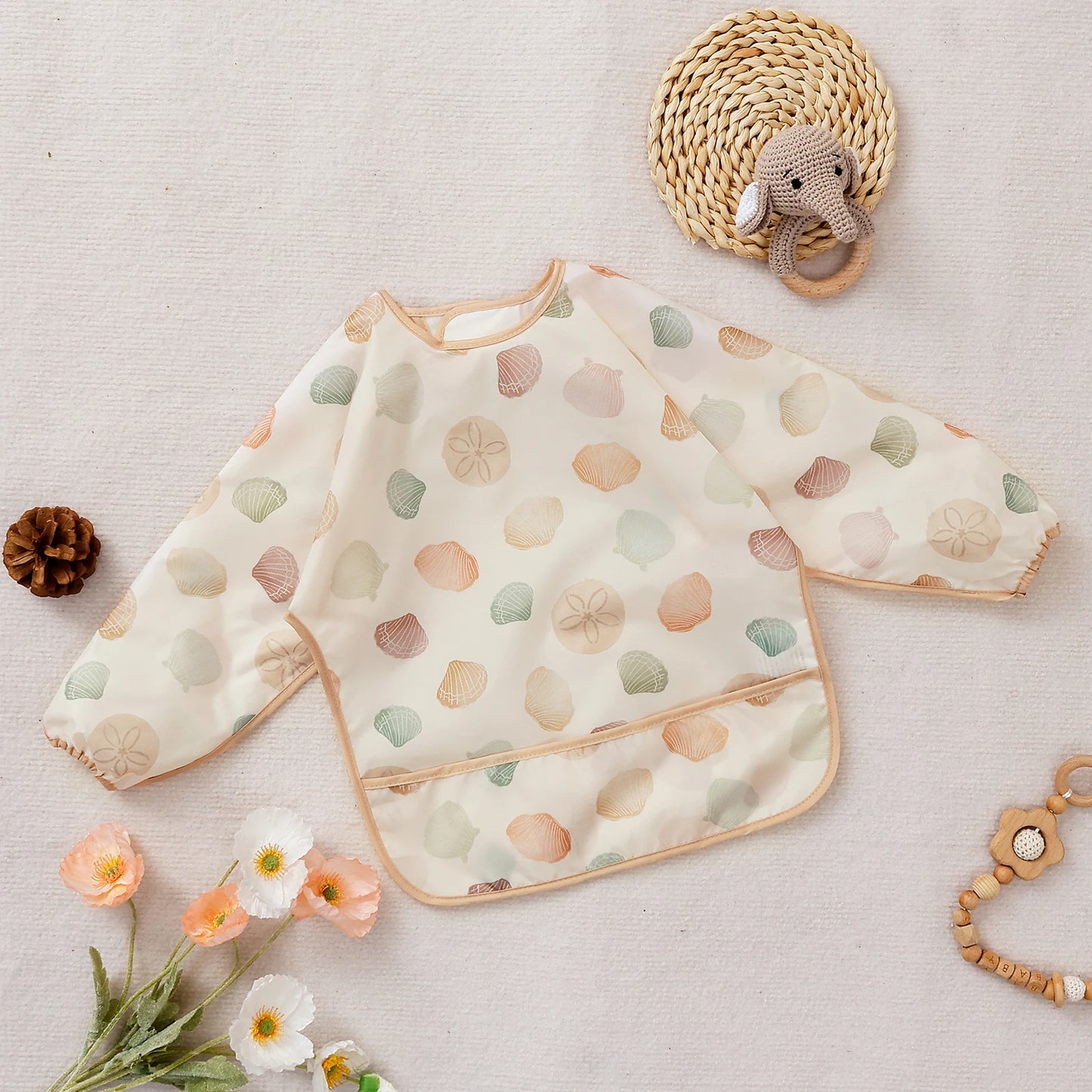 Waterproof Long Sleeve Baby Bib with Pocket | Full Coverage Feeding Smock