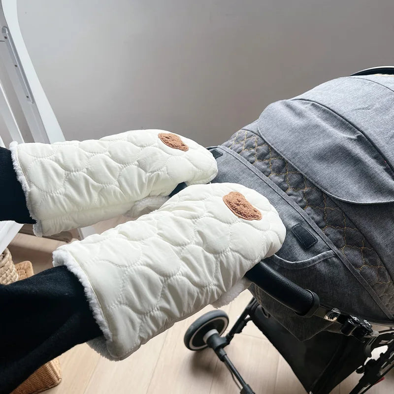 Baby stroller warm gloves Mobile phone touch screen handle windproof waterproof gloves with velvet handle pocket