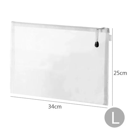 Large transparent mesh zipper toy storage bag 34x25cm with zipper pull.