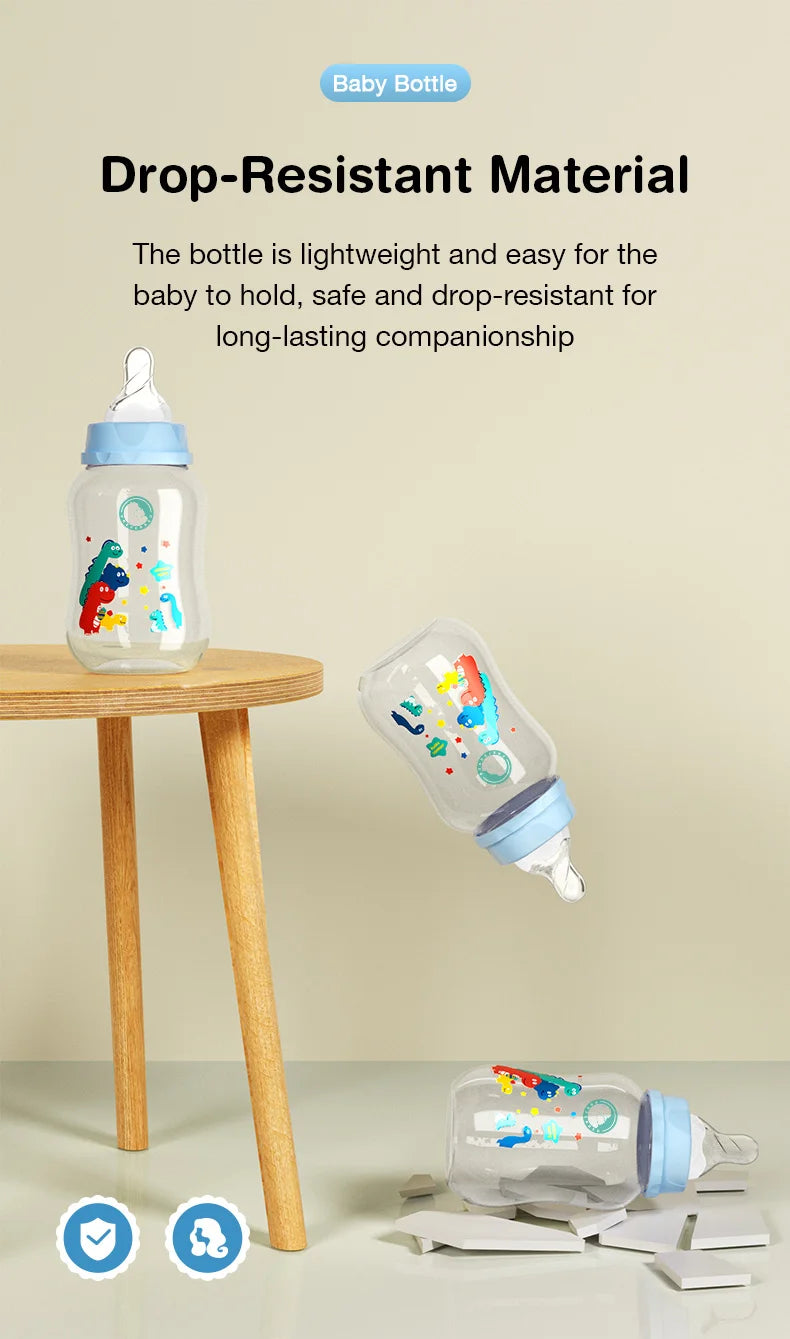 Baby Bottle with Gravity Ball and Handles | Wide Mouth Anti Spill Feeding Bottle