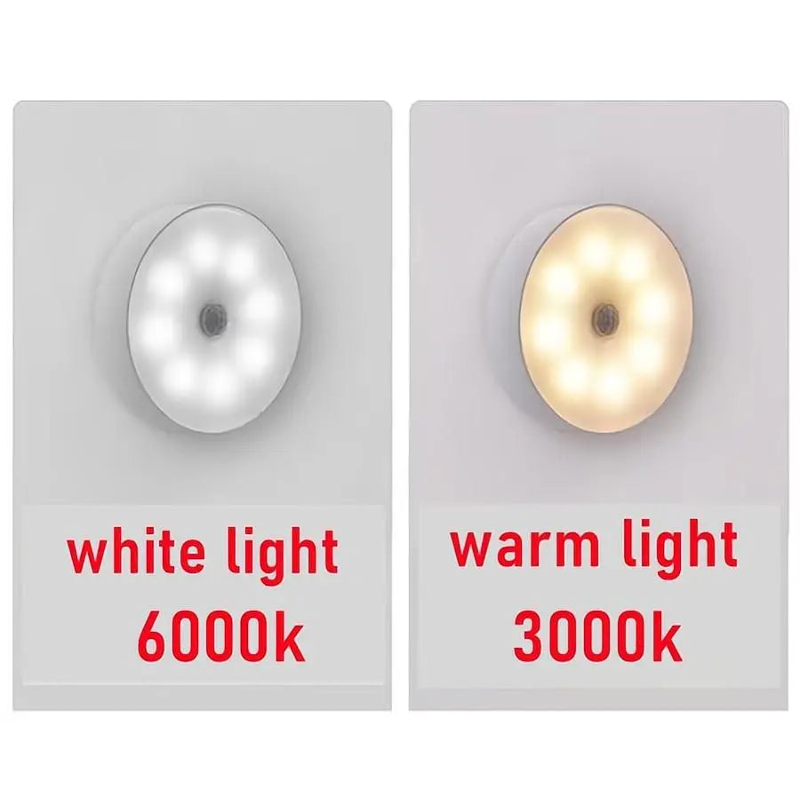 Side-by-side white and warm light night lights showing color temperature 6000k and 3000k.