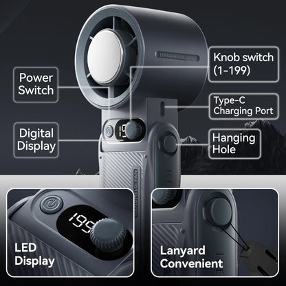 Portable Turbo Handheld Fan | Adjustable Strong Wind with LED Display (8000mAh)