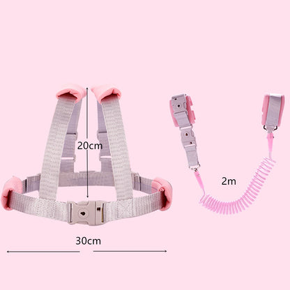 Pink toddler anti-lost safety harness with 30cm width and 20cm height dimensions and 2m leash length.