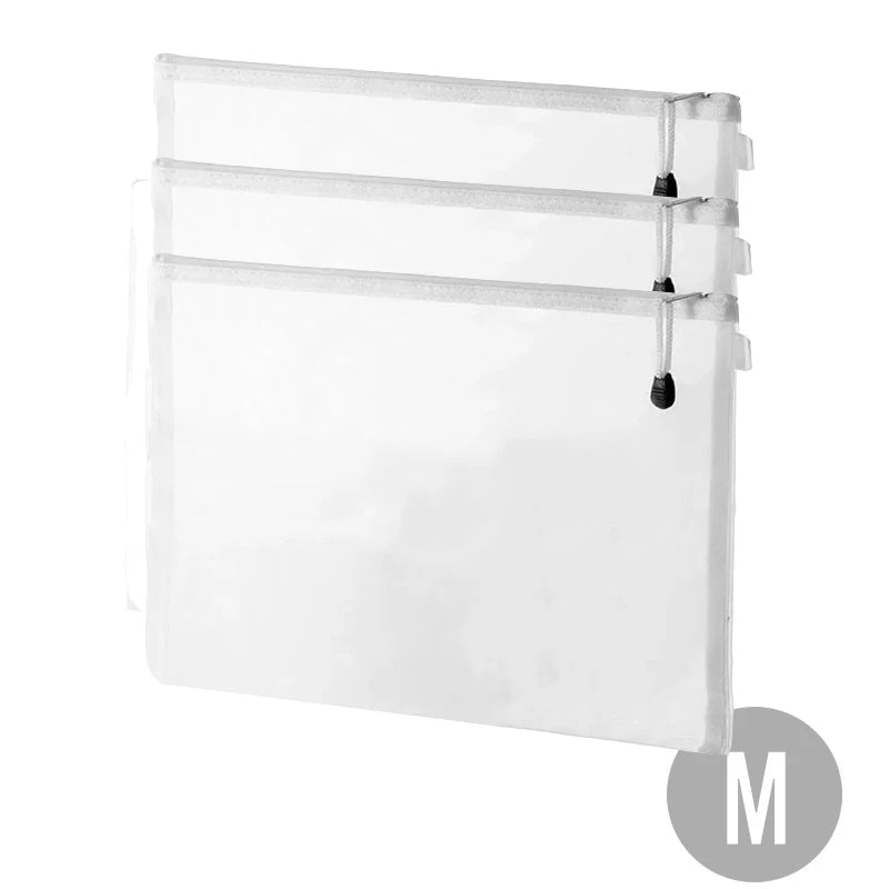 Two medium transparent mesh zipper toy storage bags stacked with zipper pulls.