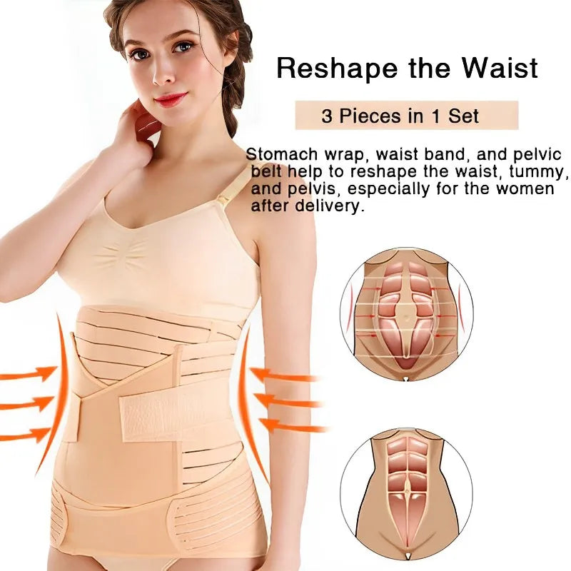 3 in 1 Postpartum Belly Band Wrap | Waist and Pelvic Support Recovery Belt
