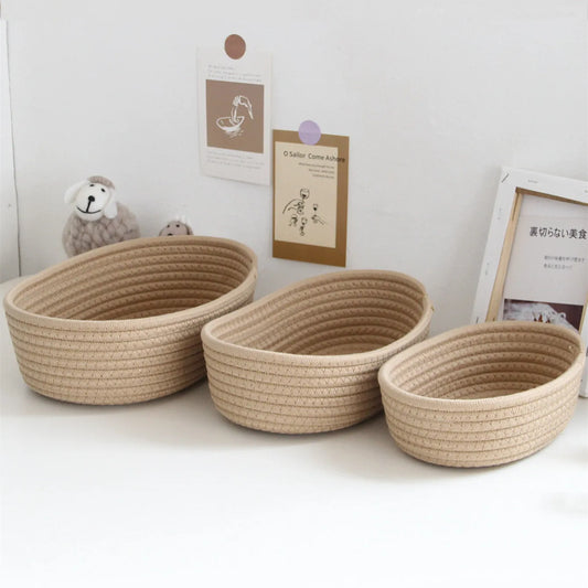 Woven Cotton Rope Storage Basket – Desktop & Nursery Organizer