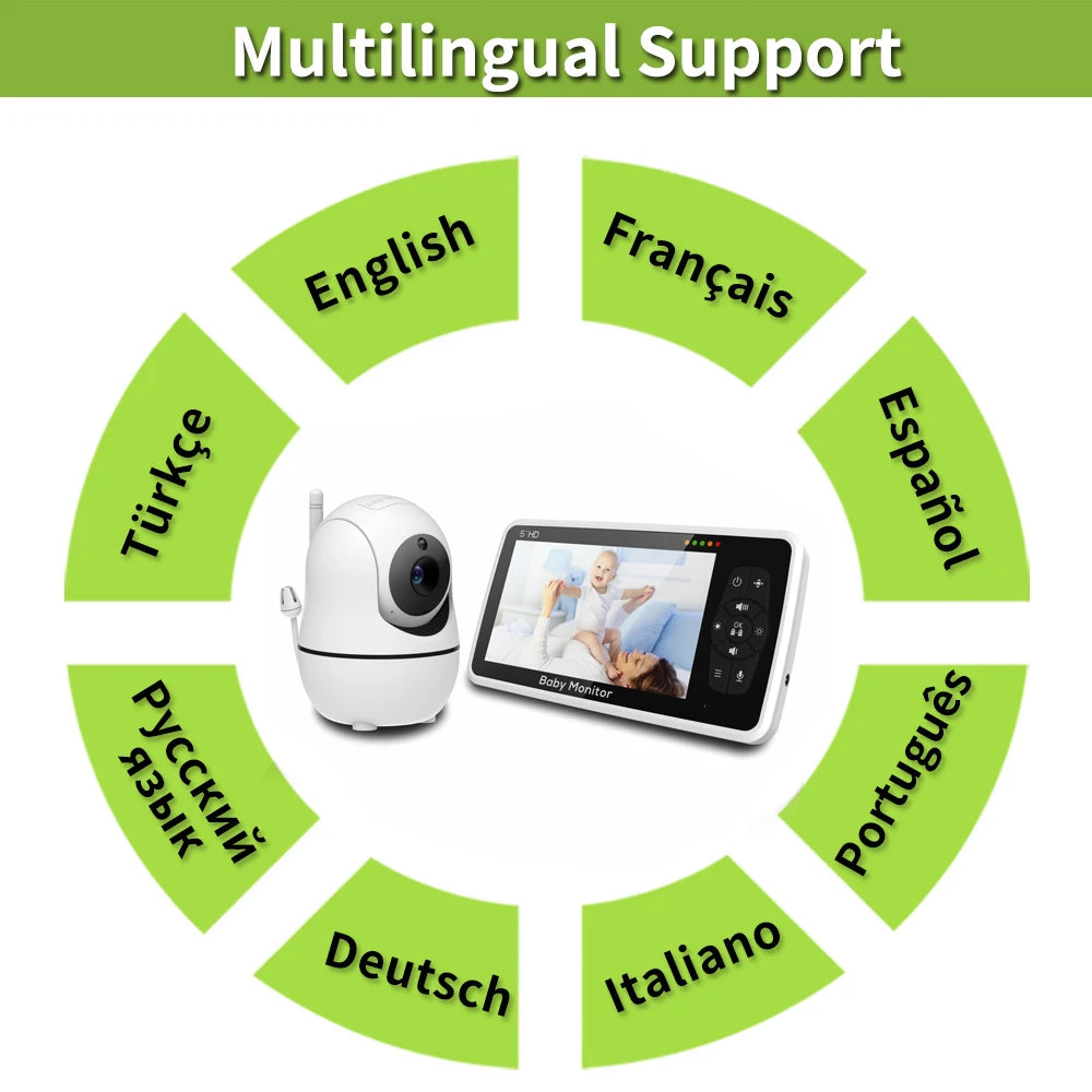 5" HD Video Baby Monitor with Camera – Long Range, 2-Way Audio & Night Vision