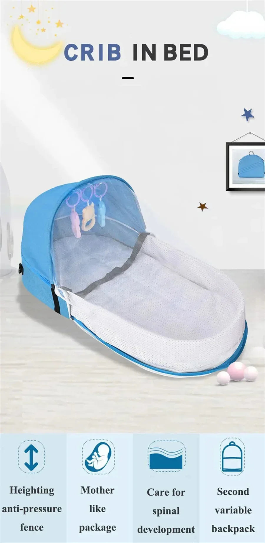 Foldable Portable Baby Travel Crib | Newborn Mosquito Net Bed with Canopy