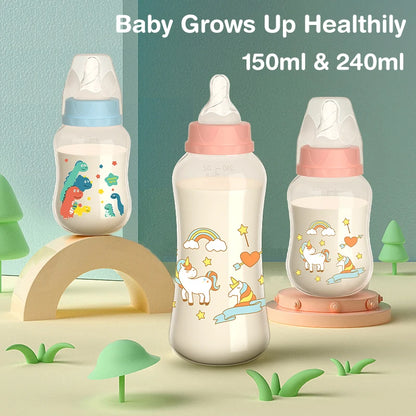 Baby Bottle with Gravity Ball and Handles | Wide Mouth Anti Spill Feeding Bottle