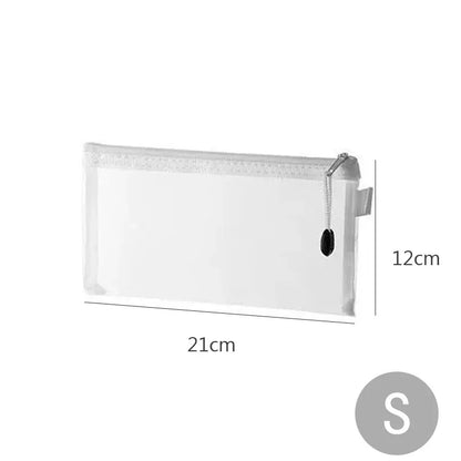 Small transparent mesh zipper toy storage bag 21x12cm with zipper pull.