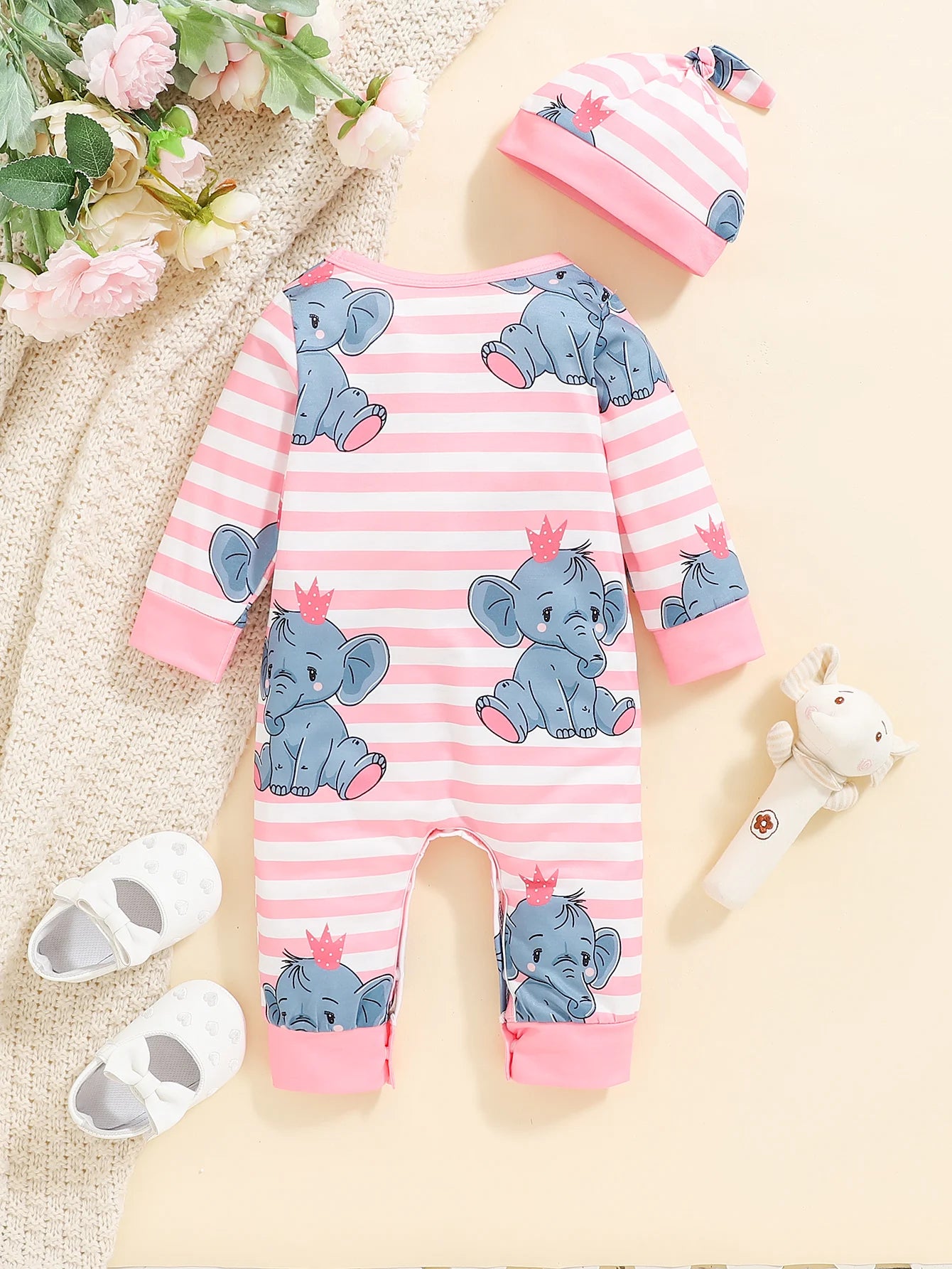 Bear Print Baby Romper | Soft Long Sleeve Button Up One Piece Outfit