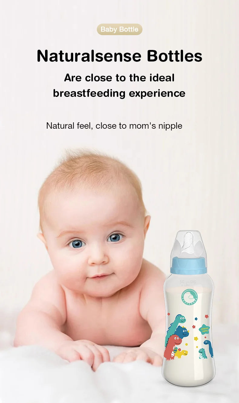 Baby Bottle with Gravity Ball and Handles | Wide Mouth Anti Spill Feeding Bottle