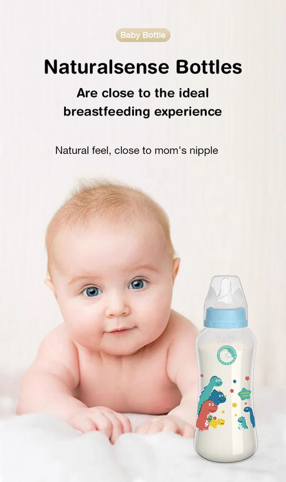 Baby Bottle with Gravity Ball and Handles | Wide Mouth Anti Spill Feeding Bottle